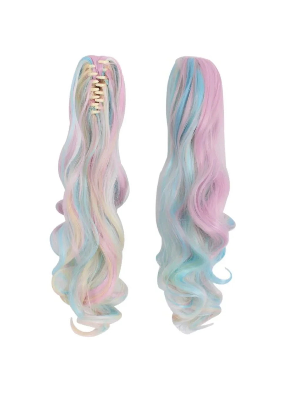 Women Pink Blue Blonde Synthetic Lolita Long Curly Clip On Ponytails Cosplay Wig